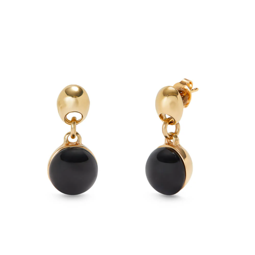 UNOde50 Gold Two Beads and Black Murano Glass Earrings
