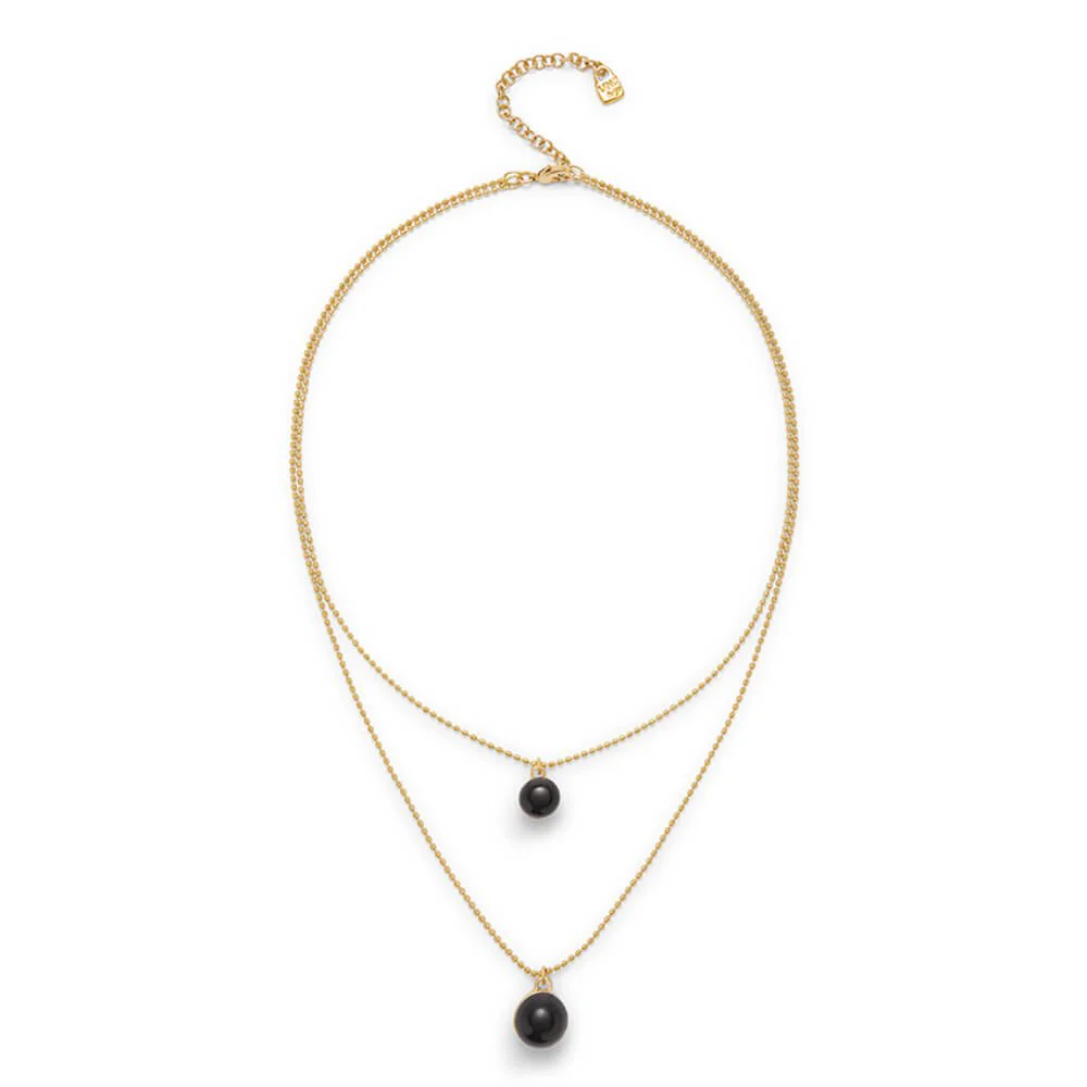 UNOde50 Gold Double Chain and Black Murano Glass Pendant