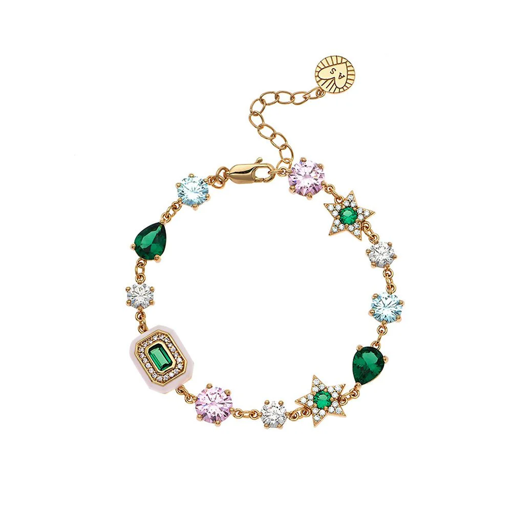 Amelia Scott Gold Celeste Cluster Blush Pink & Emerald Green Bracelet
