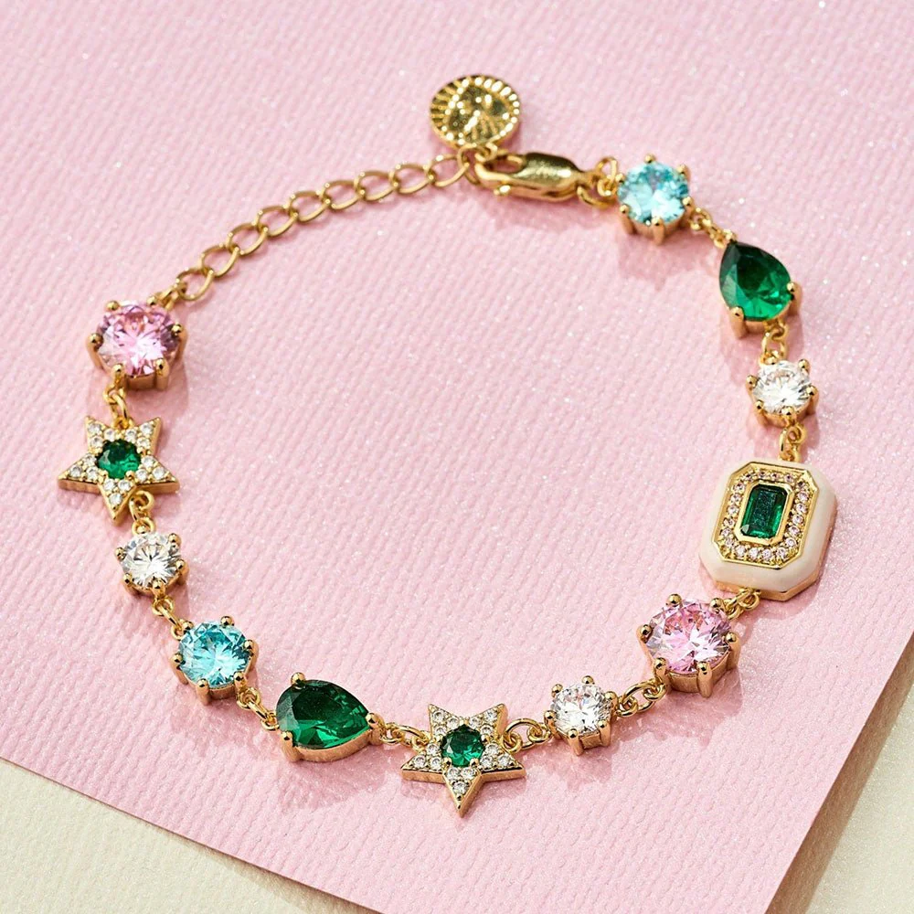 Amelia Scott Gold Celeste Cluster Blush Pink & Emerald Green Bracelet - Image 2