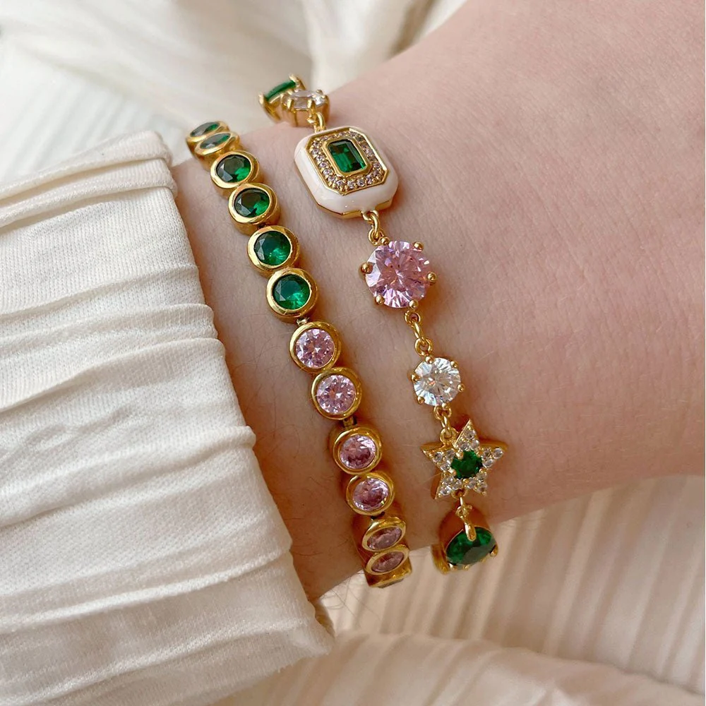 Amelia Scott Gold Celeste Cluster Blush Pink & Emerald Green Bracelet - Image 3