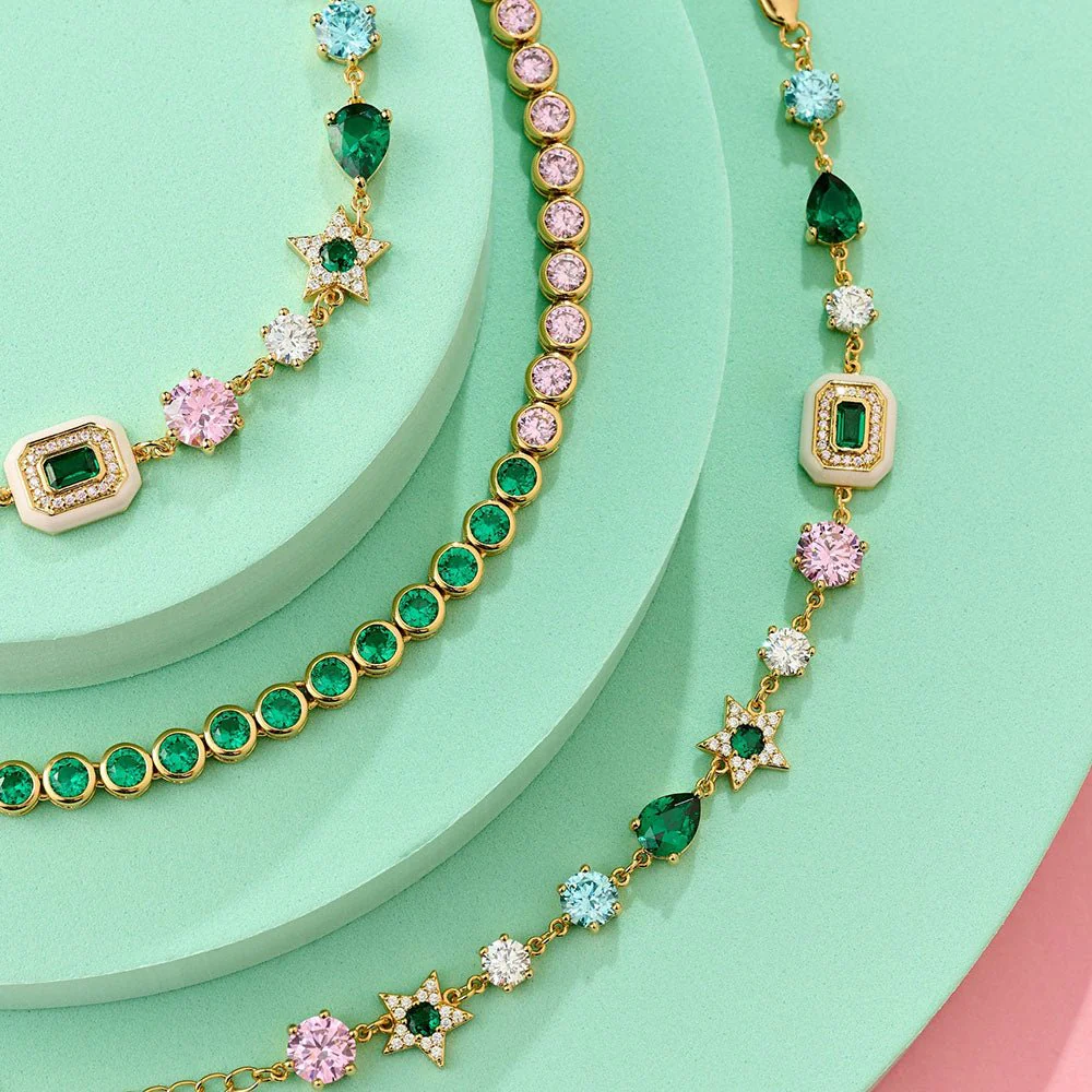 Amelia Scott Gold Celeste Cluster Blush Pink & Emerald Green Bracelet - Image 4