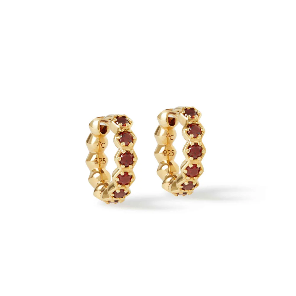 Astley Clarke Gold Deco Red Garnet Huggie Earrings