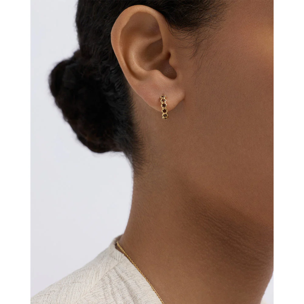 Astley Clarke Gold Deco Red Garnet Huggie Earrings - Image 2