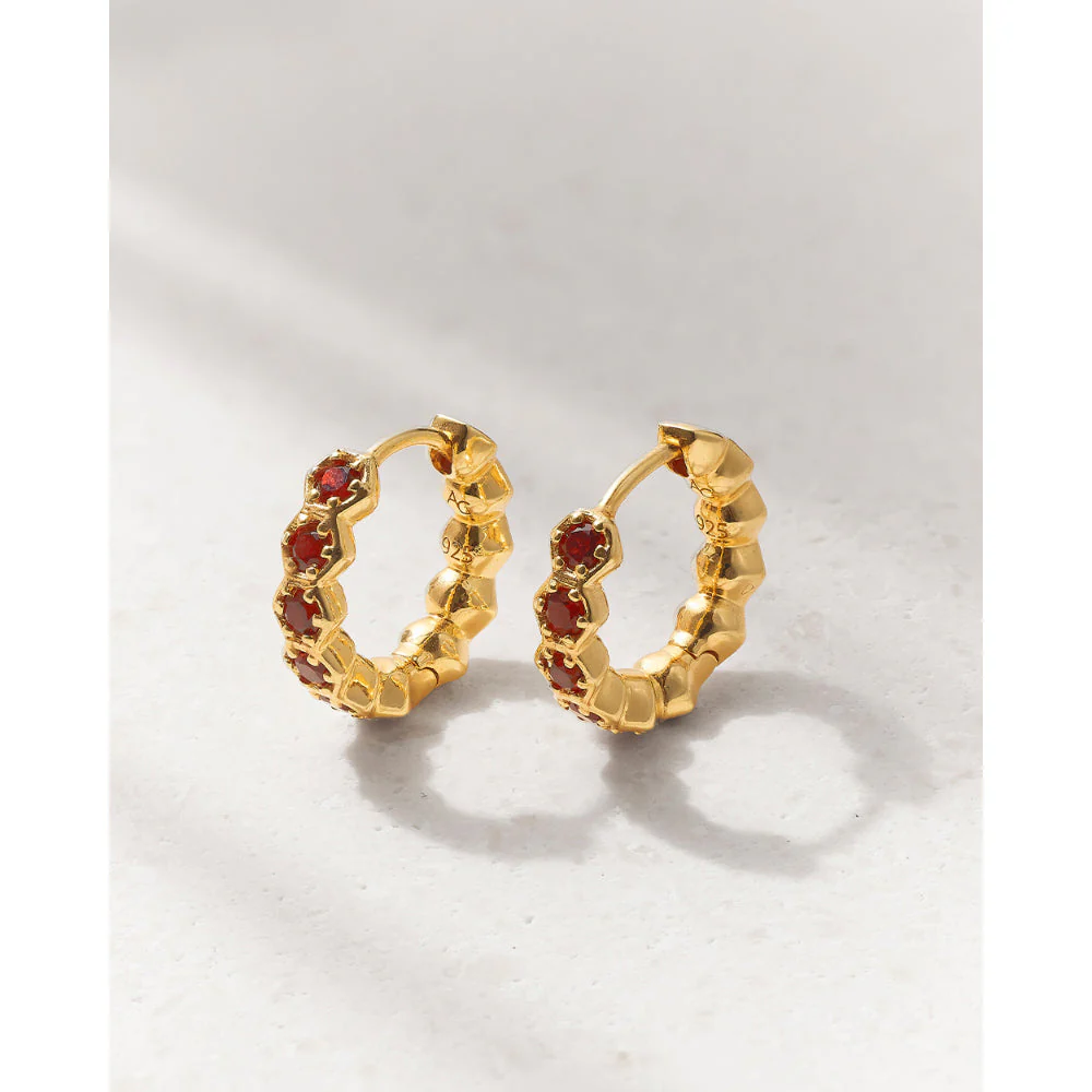 Astley Clarke Gold Deco Red Garnet Huggie Earrings - Image 5