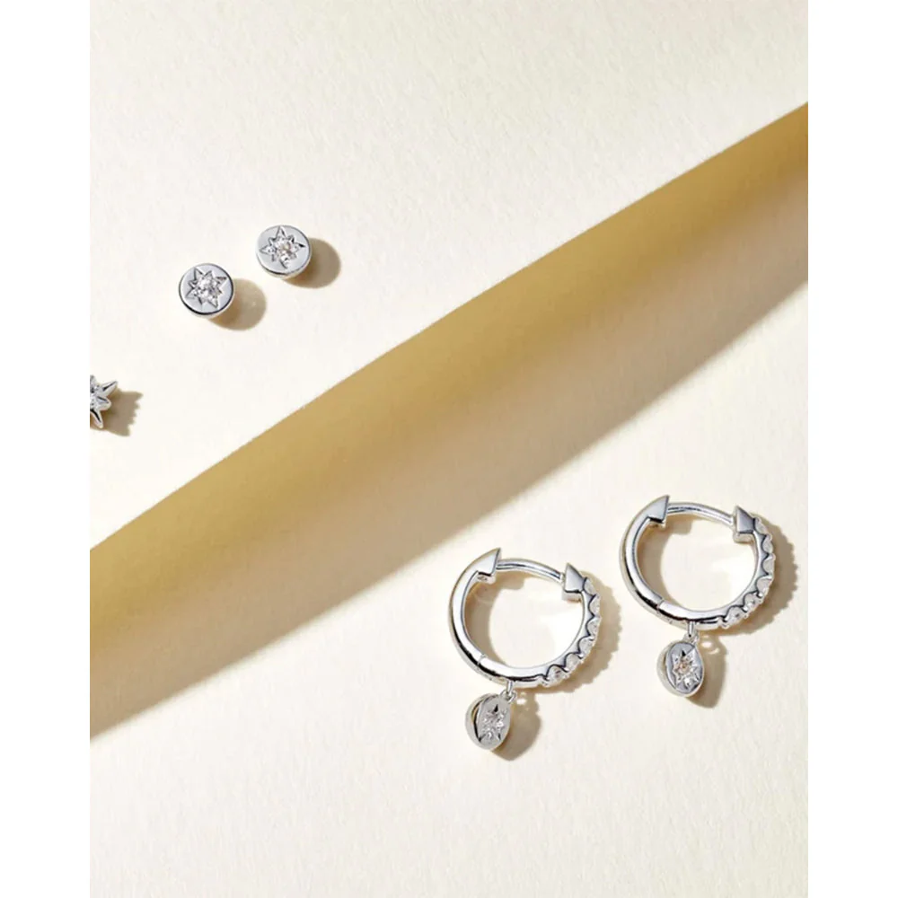 Astley Clarke Silver Polaris White Sapphire Huggie Earrings - Image 4
