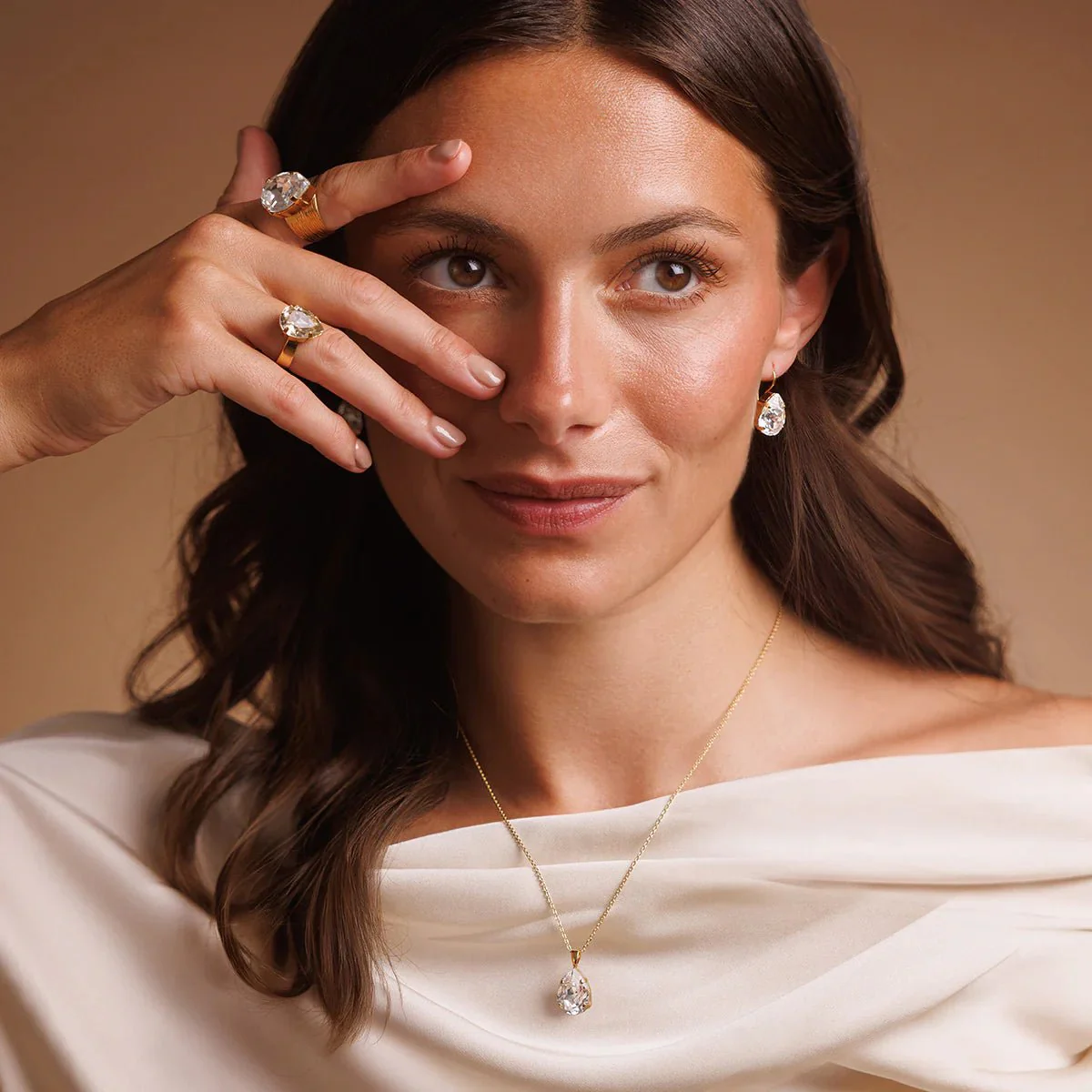 Caroline Svedbom Gold Classic Drop Crystal Ring - Image 2