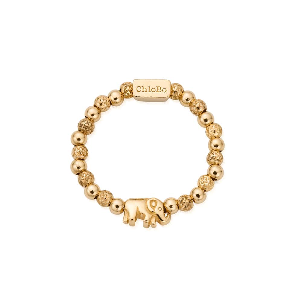 ChloBo 18CT Gold Plated Lucky Elephant Ring