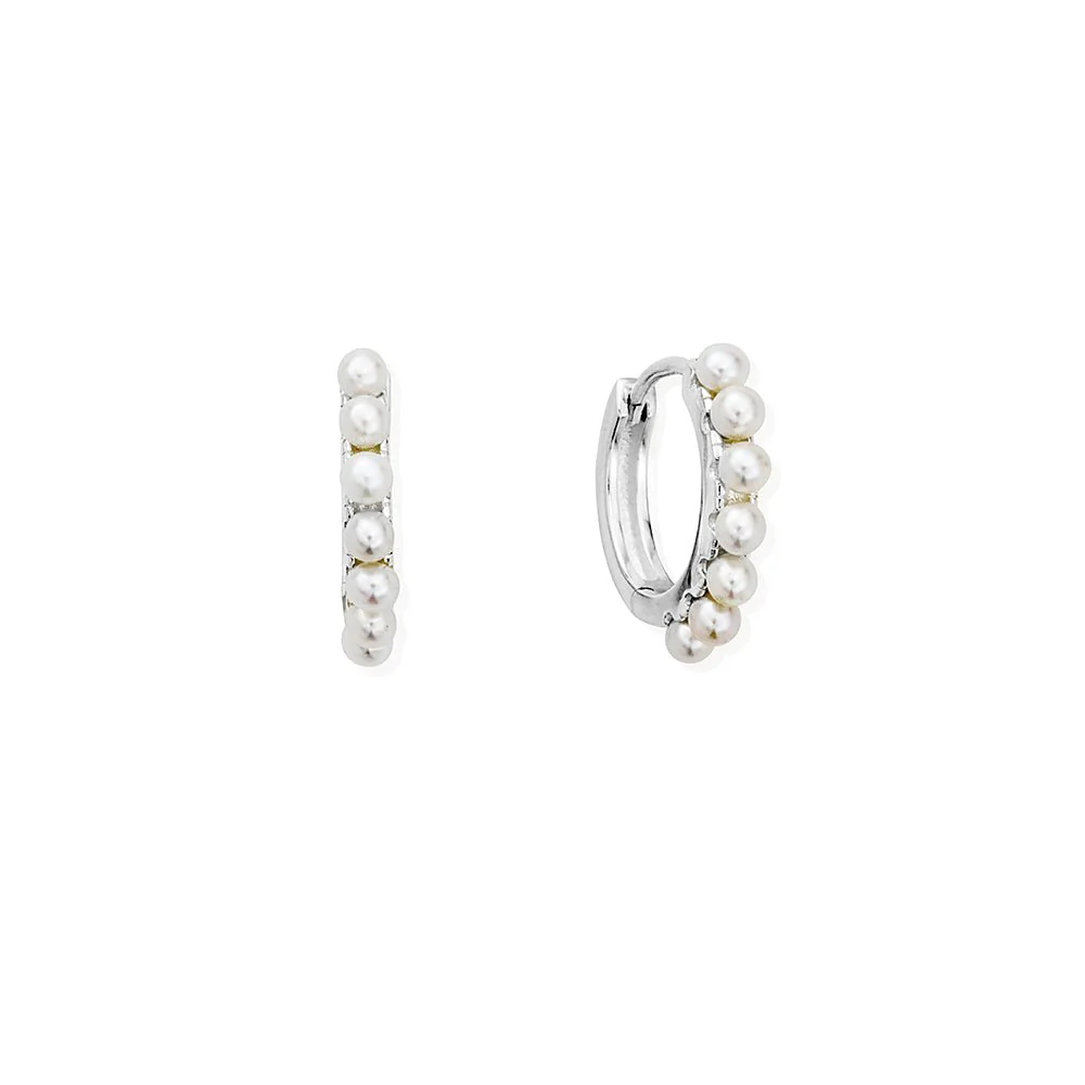 Chlobo 925 Sterling Silver Classic Pearl Huggie Hoop Earrings