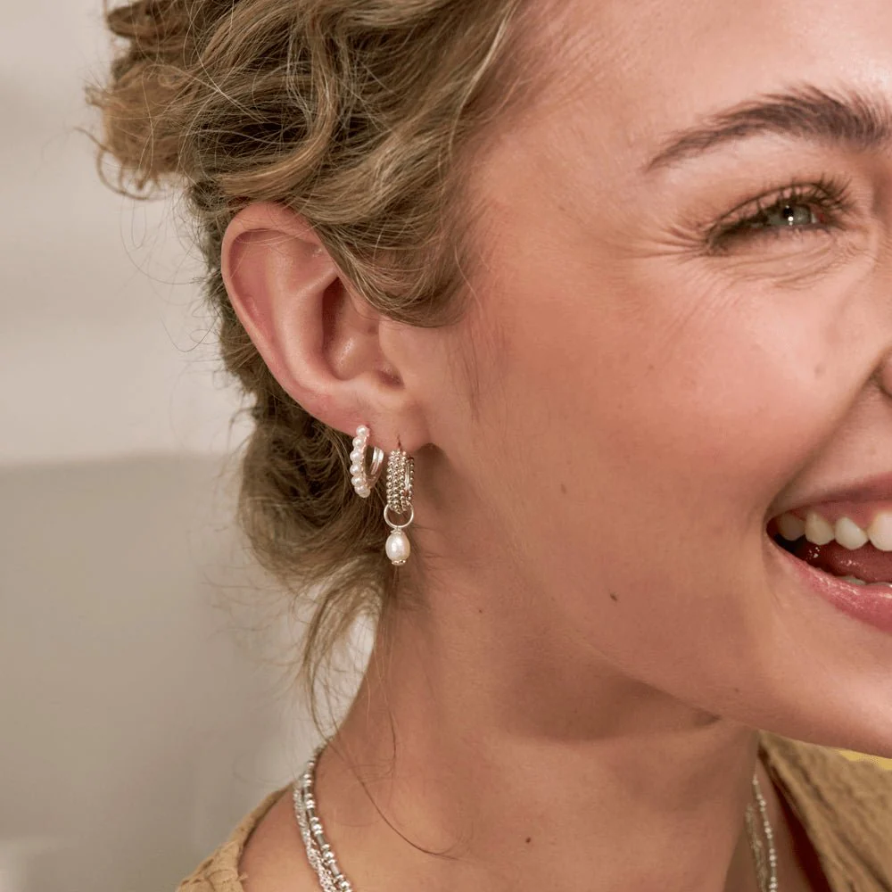 Chlobo 925 Sterling Silver Classic Pearl Huggie Hoop Earrings - Image 3