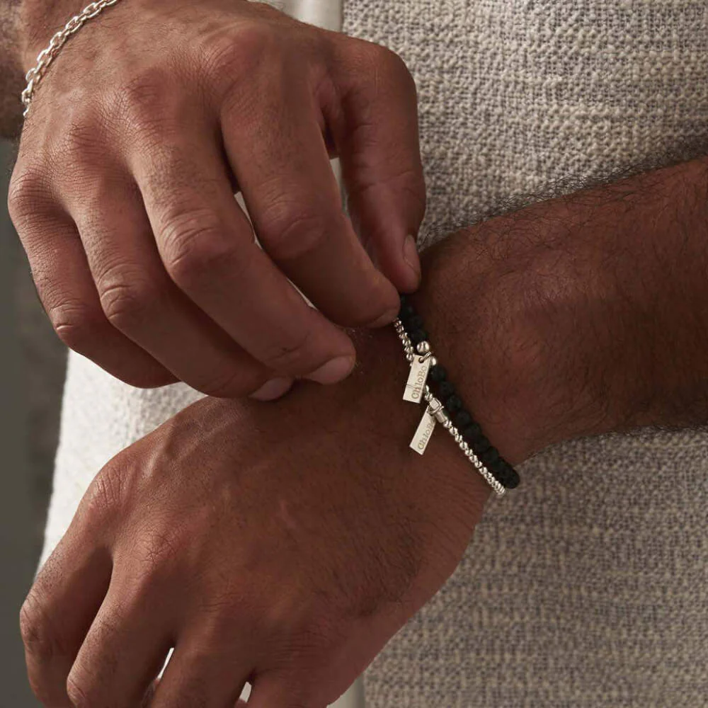 ChloBo Men's
Silver
Black Lava Bracelet - Image 2