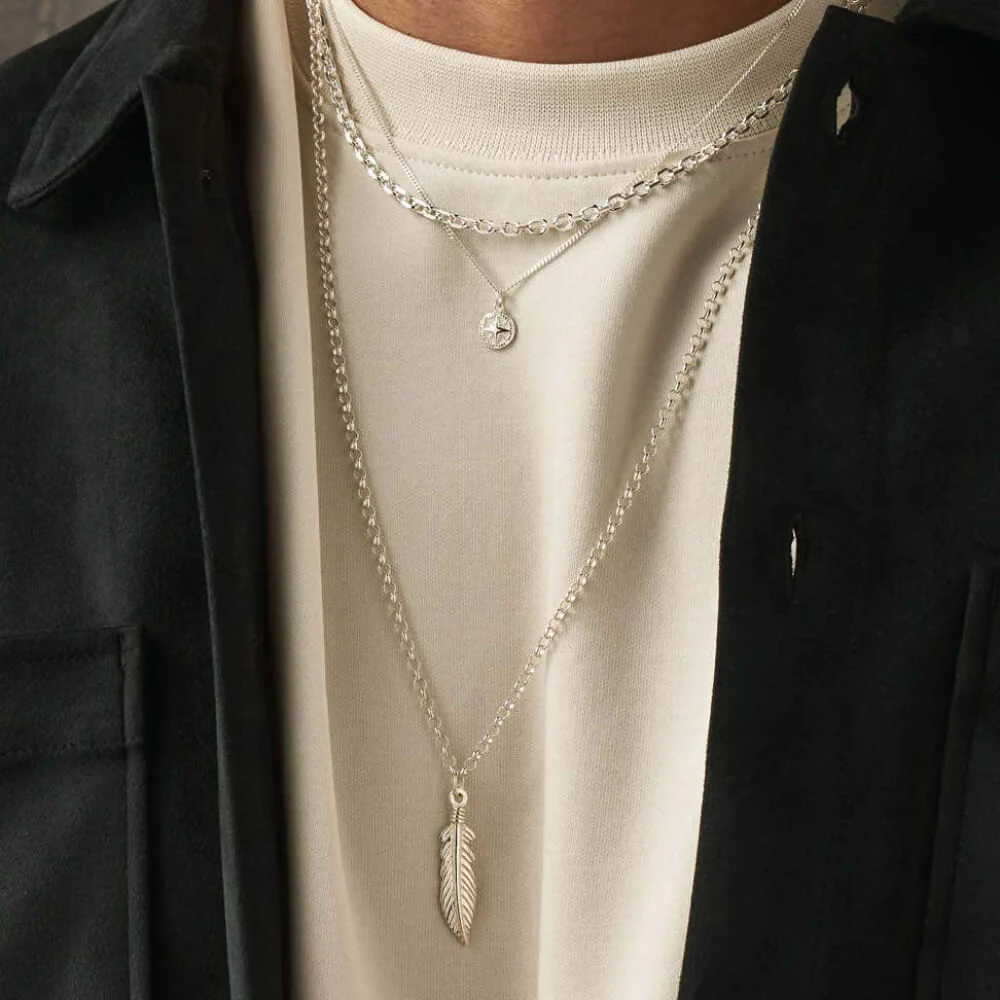 ChloBo Men's
Silver
Curb Chain Compass Necklace - Image 2