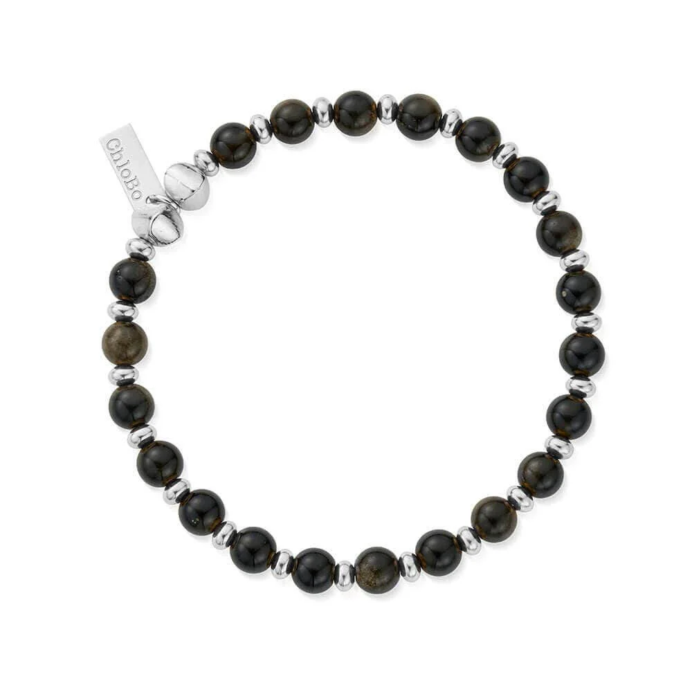 ChloBo Men's
Silver
Golden Obsidian Slim Round Bracelet
