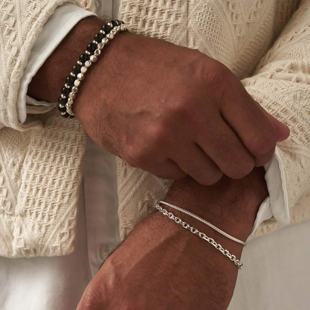 ChloBo Men's
Silver
Golden Obsidian Slim Round Bracelet - Image 2