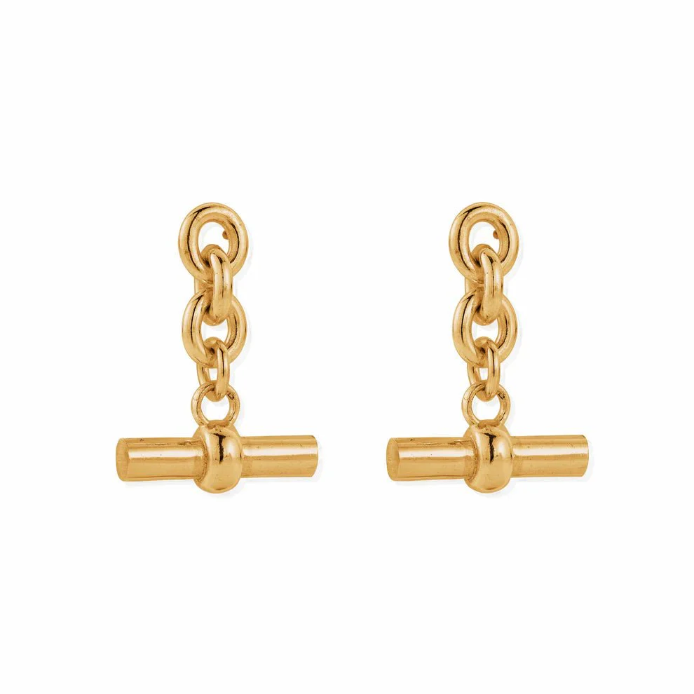 ChloBo Gold Anchor Chain 3 Link T-Bar Earrings