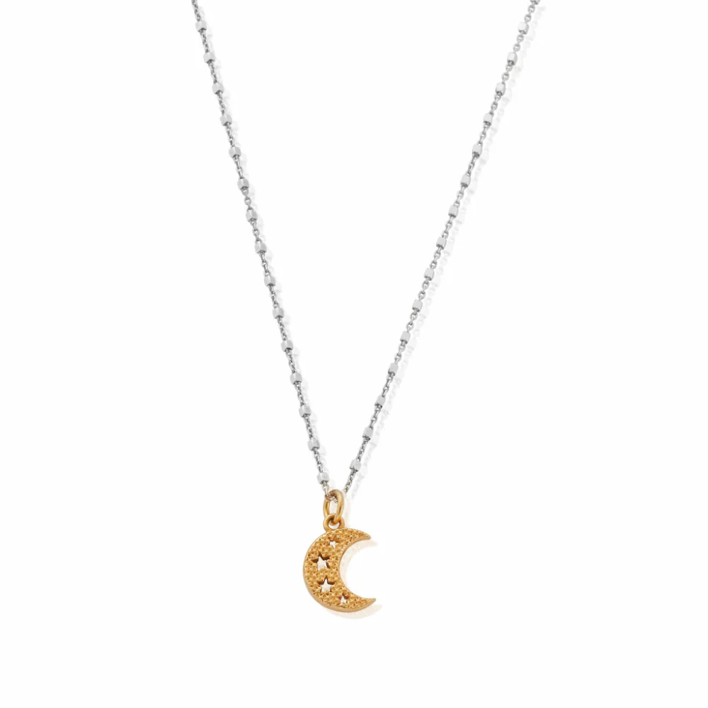 ChloBo Gold and Silver Mixed Metal Delicate Cube Chain Starry Moon Necklace