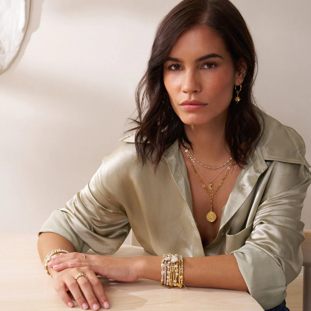 ChloBo Gold and Silver Mixed Metal Delicate Cube Chain Starry Moon Necklace - Image 2