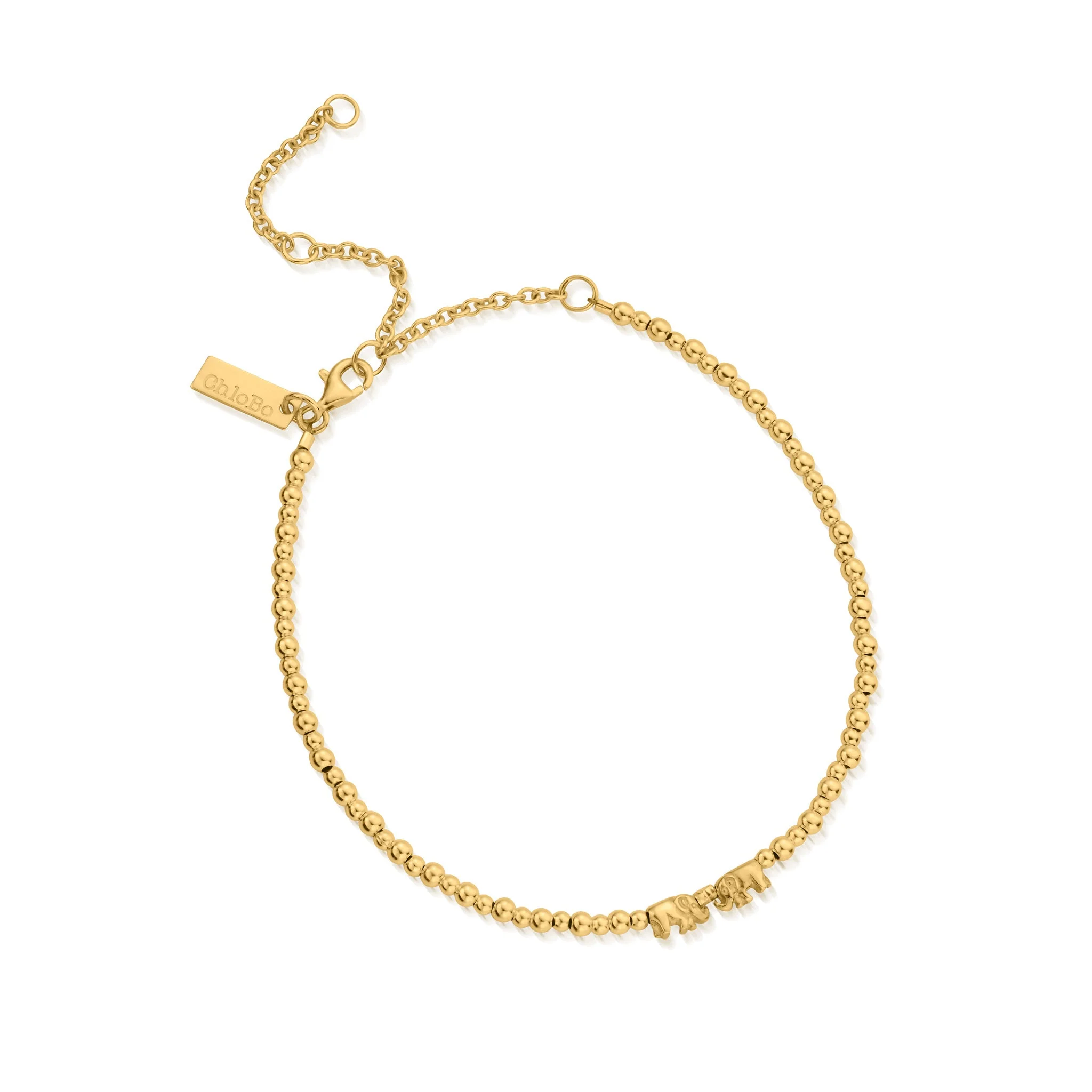 ChloBo Gold Mini Cute Lucky Elephants Anklet