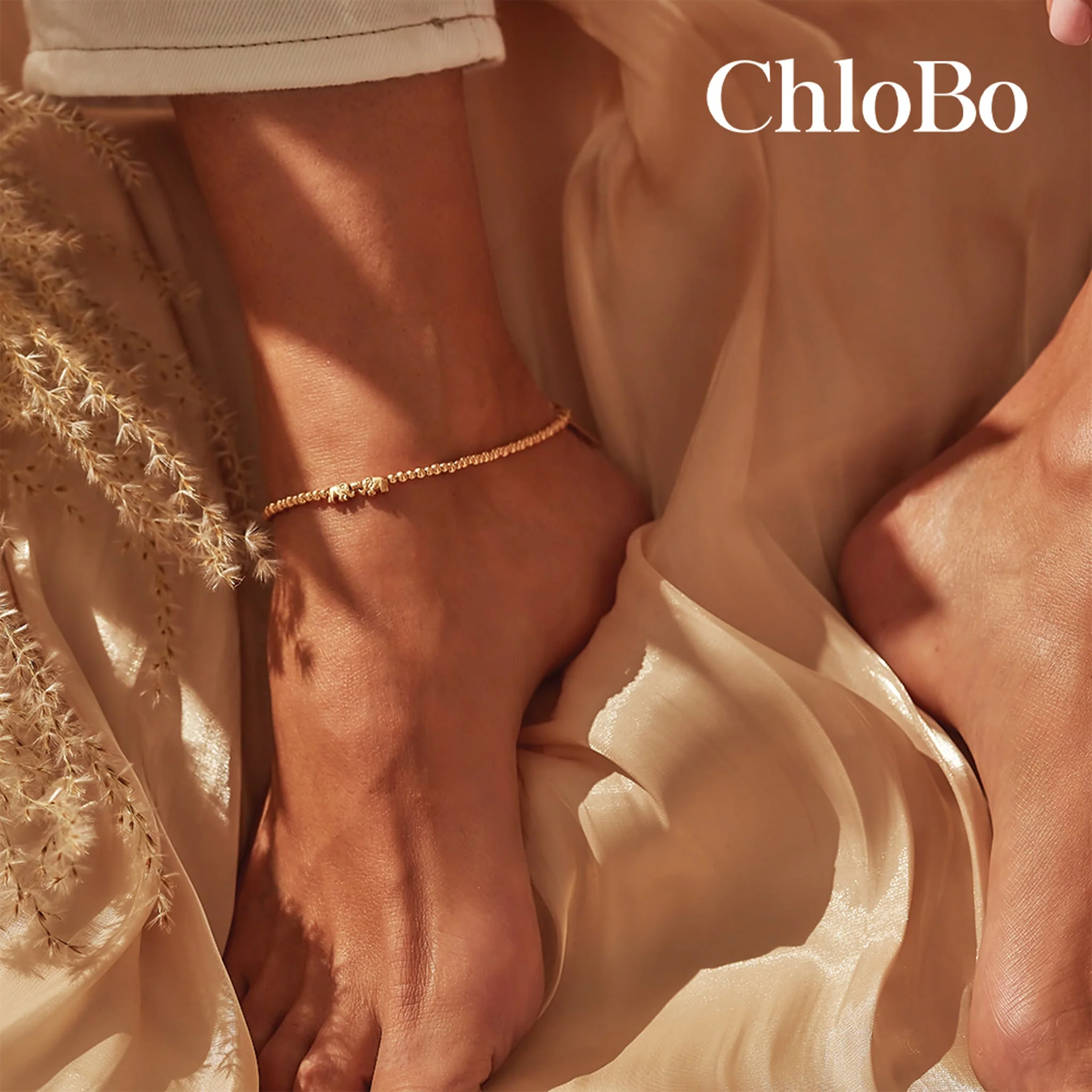 ChloBo Gold Mini Cute Lucky Elephants Anklet - Image 2