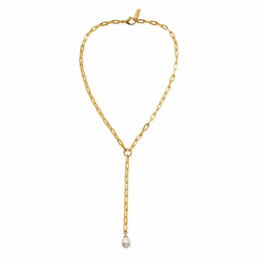 ChloBo Gold Mini Link Pearl Lariat Necklace