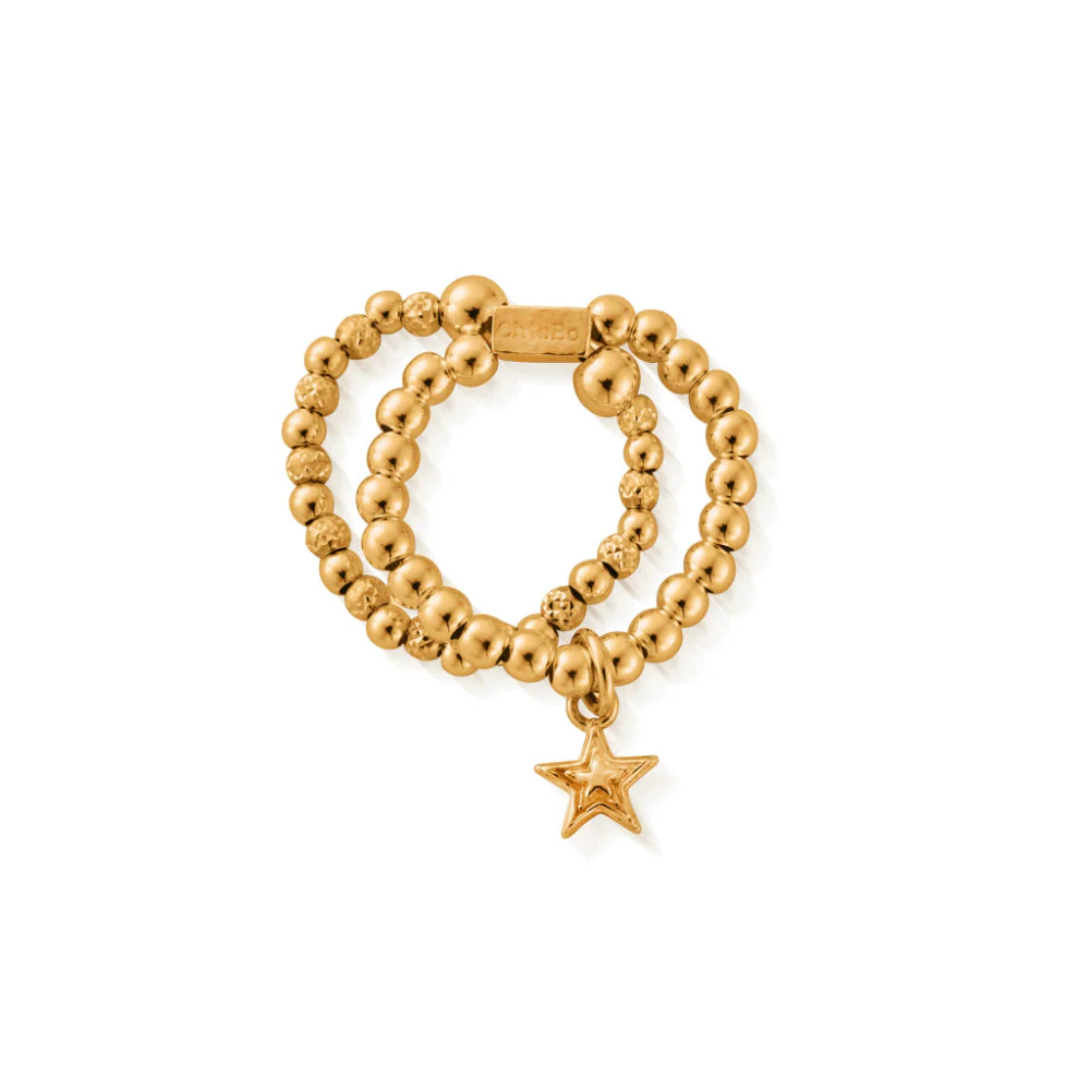 ChloBo Gold Mini Raised Star Double Ring
