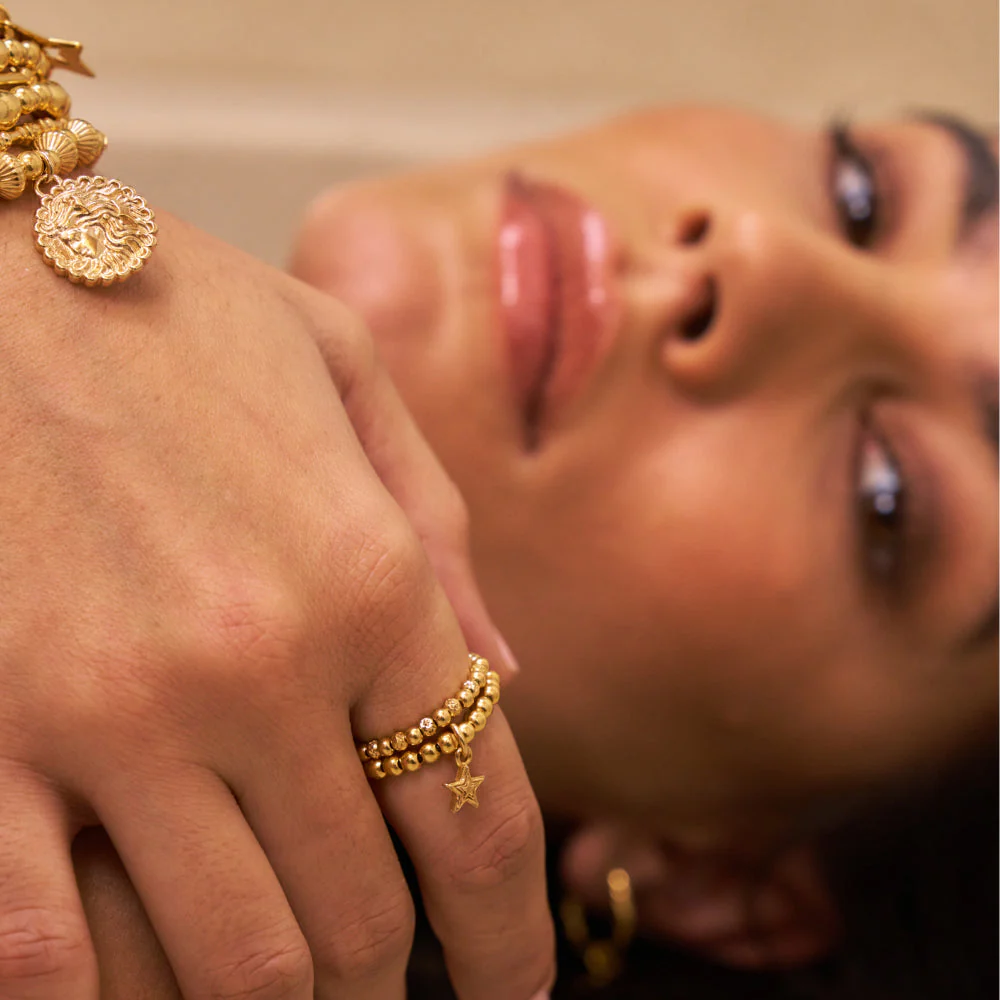 ChloBo Gold Mini Raised Star Double Ring - Image 2