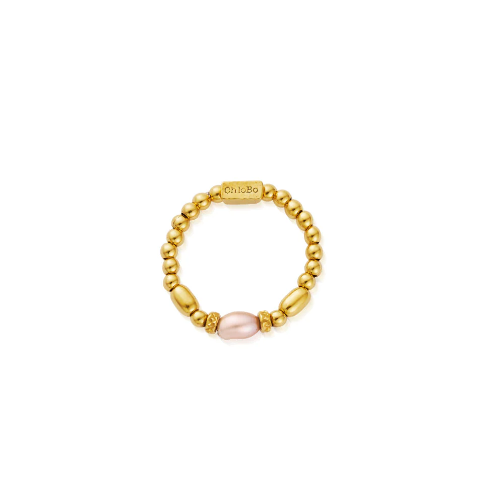 ChloBo Gold Mini Sparkle Pink Pearl Ring