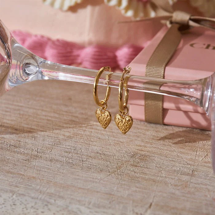 ChloBo Gold Patterned Heart Hoops - Image 2