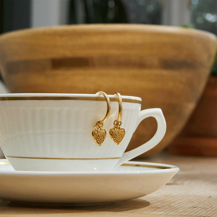 ChloBo Gold Patterned Heart Hoops - Image 4