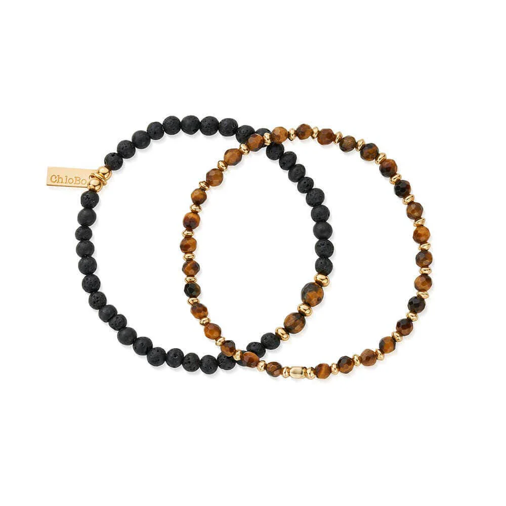 ChloBo Men's
Gold Black Lava & Tiger's Eye Set Of 2