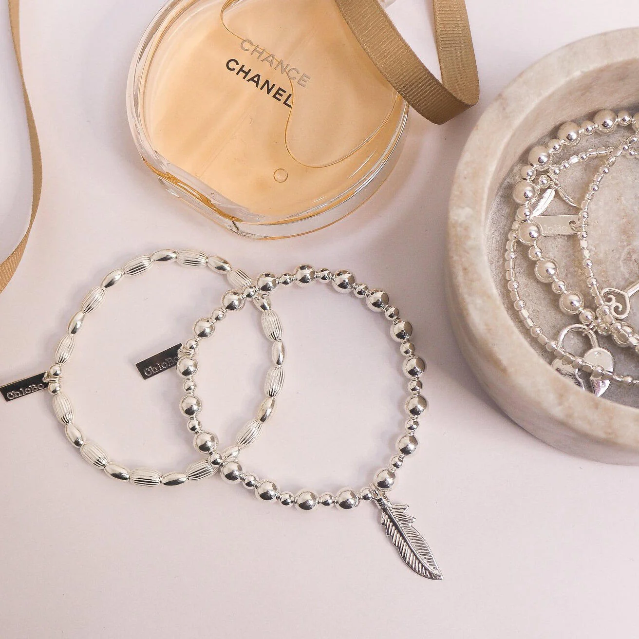 ChloBo Silver Mini Small Ball Feather Bracelet - Image 3