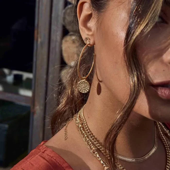ChloBo Gold Moon Flower Hoop Earrings - Image 2