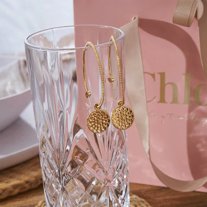 ChloBo Gold Moon Flower Hoop Earrings - Image 3