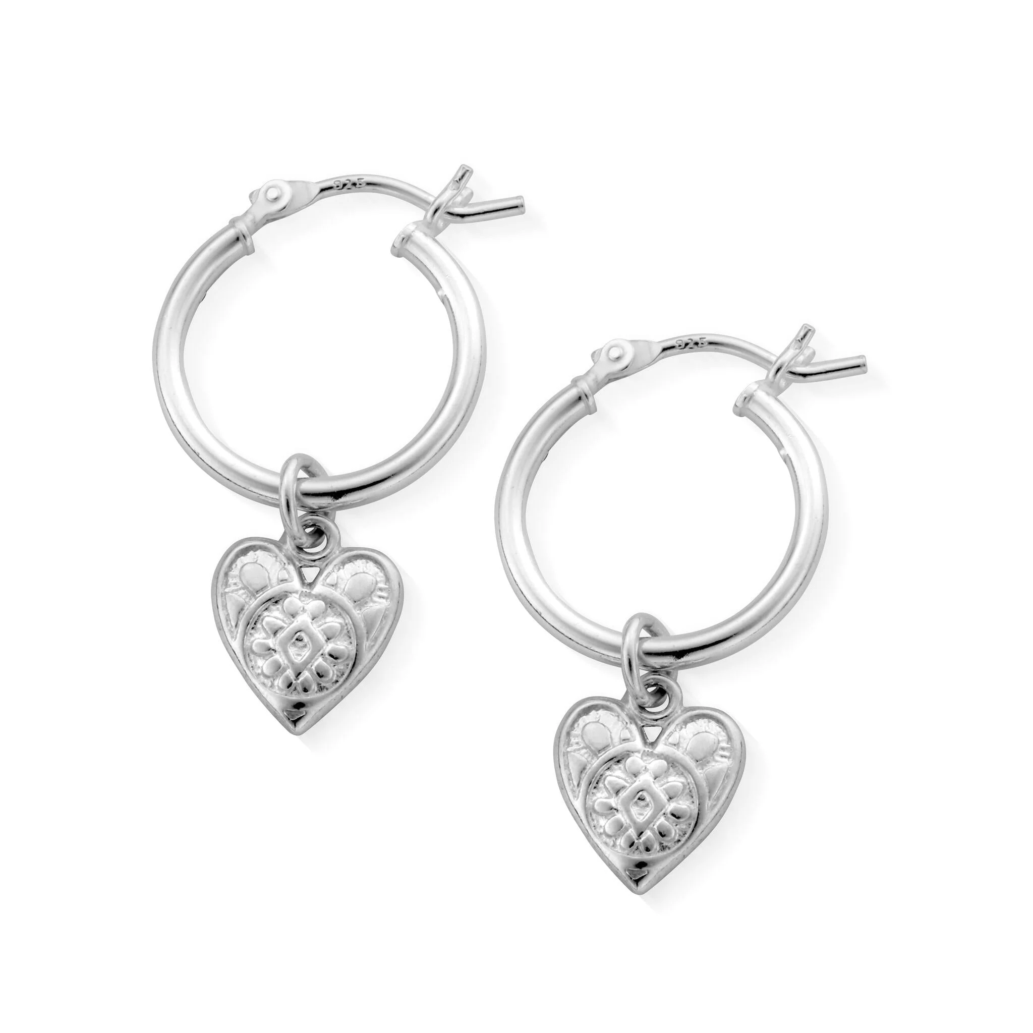 ChloBo Silver Patterned Heart Hoop Earrings