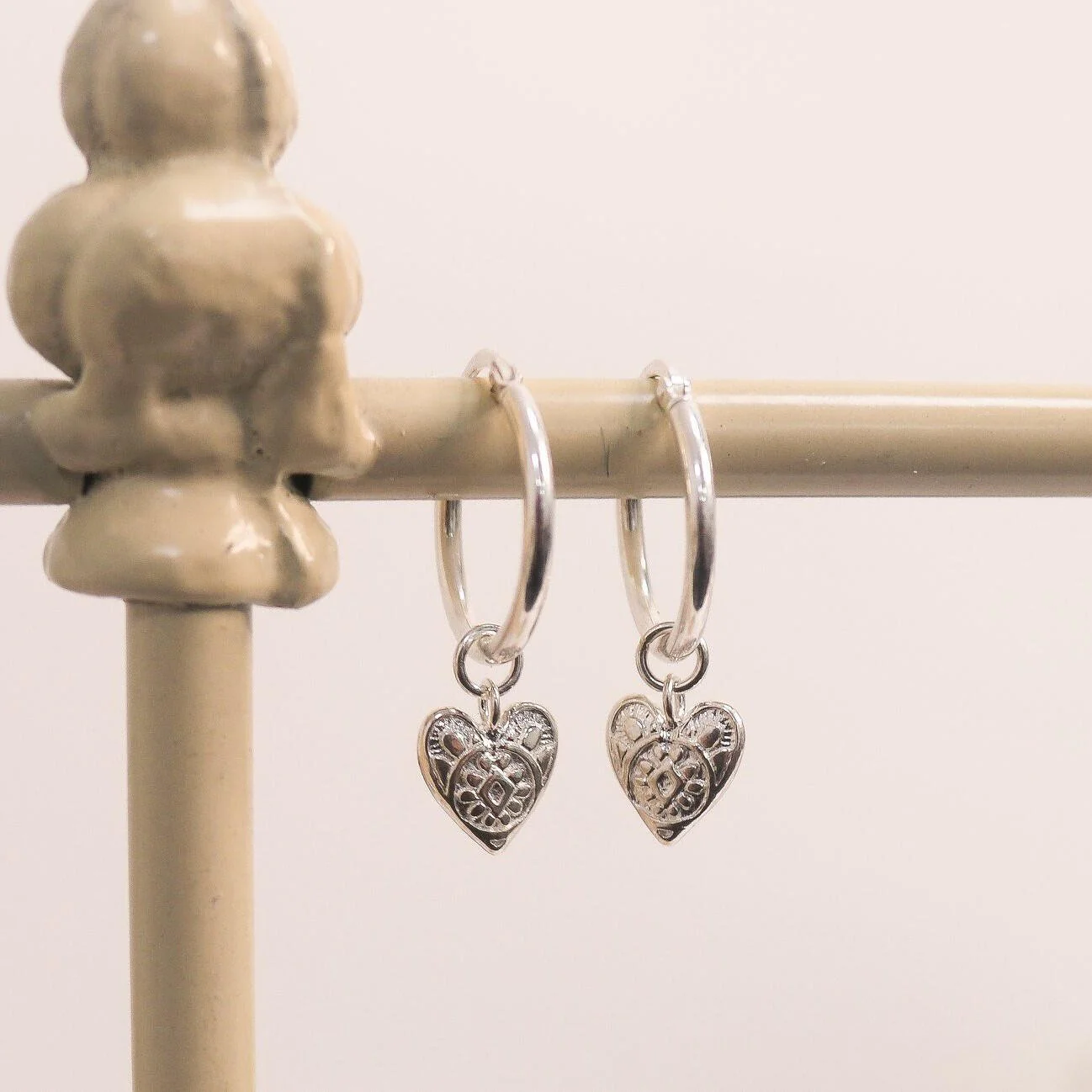 ChloBo Silver Patterned Heart Hoop Earrings - Image 3