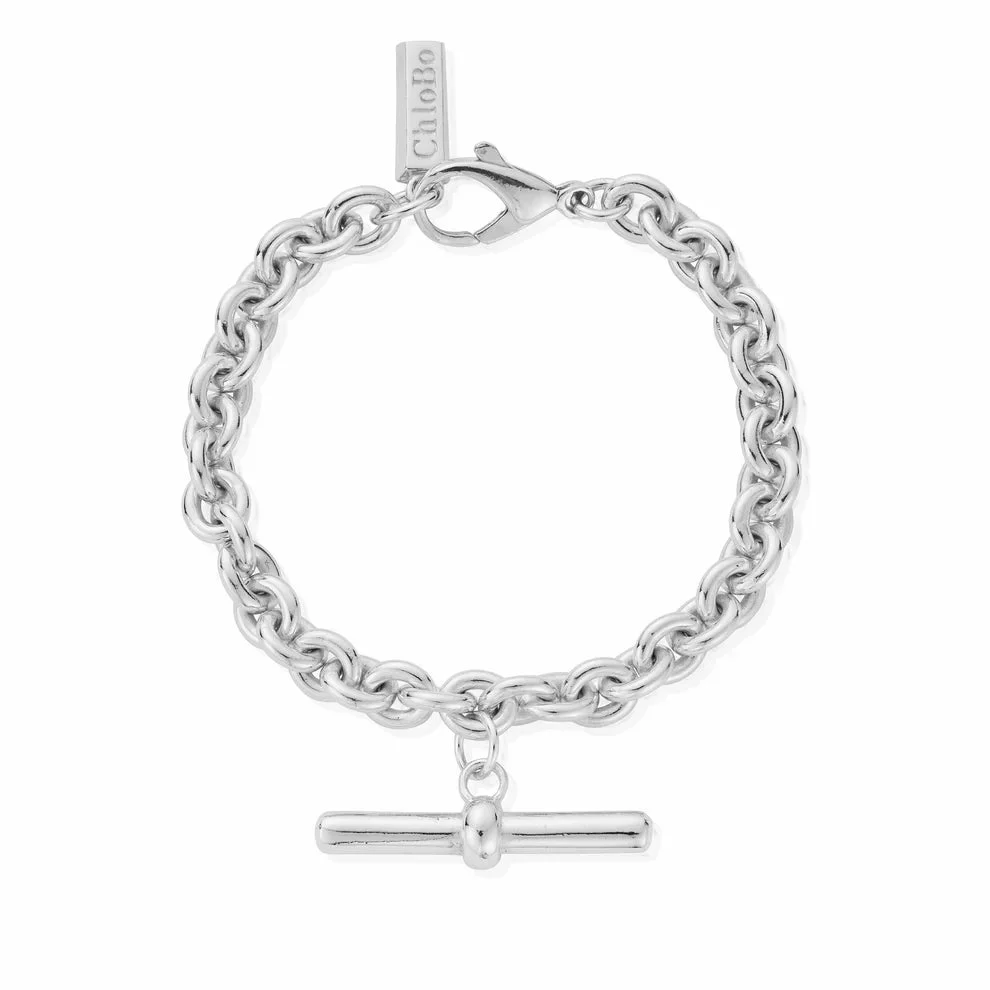 ChloBo Silver Anchor Chain T-Bar Bracelet