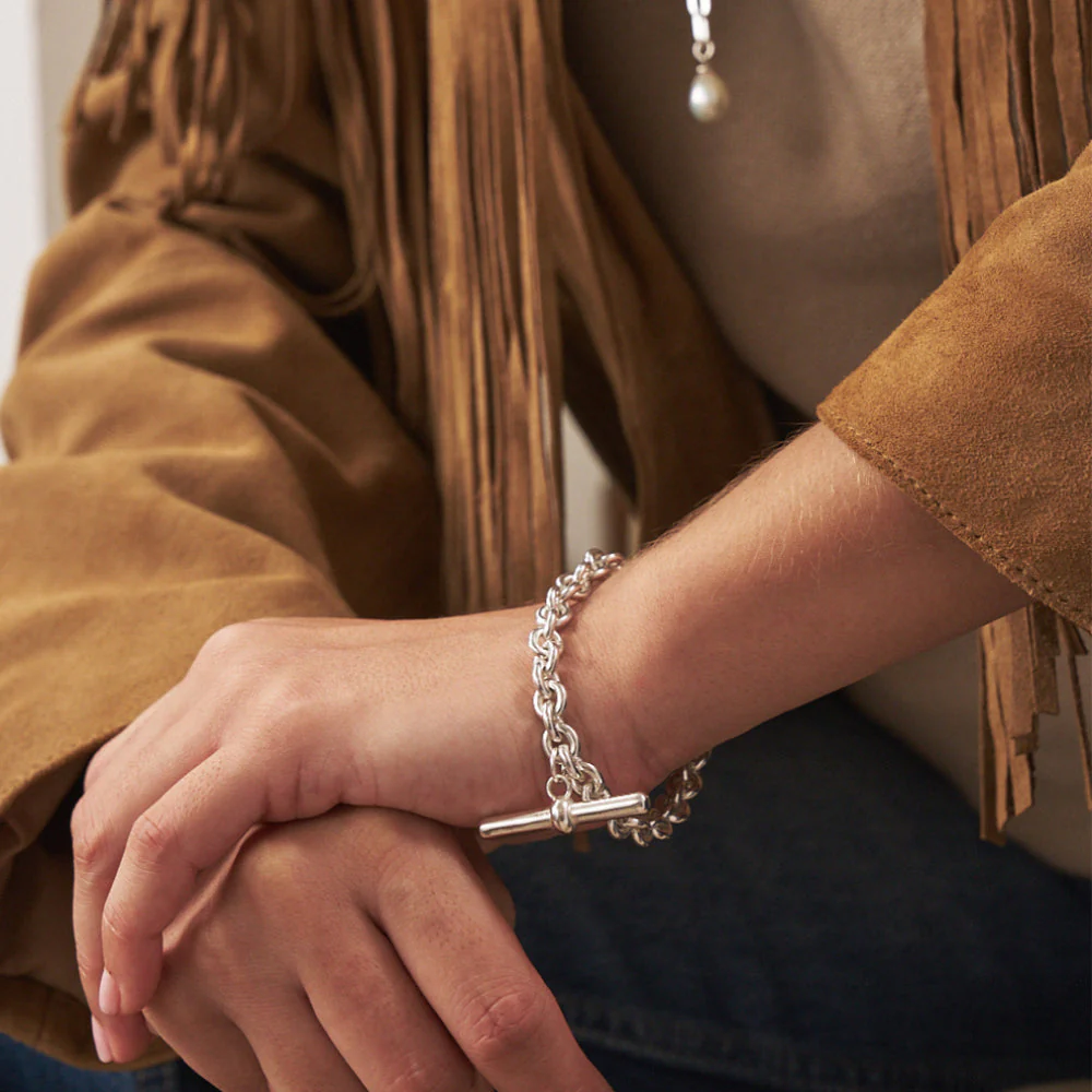ChloBo Silver Anchor Chain T-Bar Bracelet - Image 2