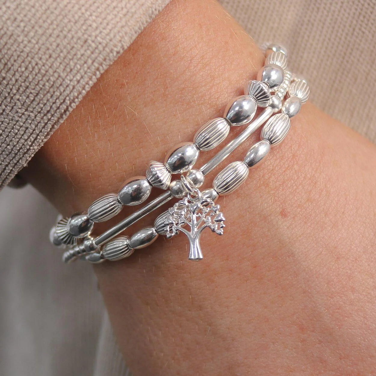 ChloBo Silver Double Rice Bracelet - Image 3