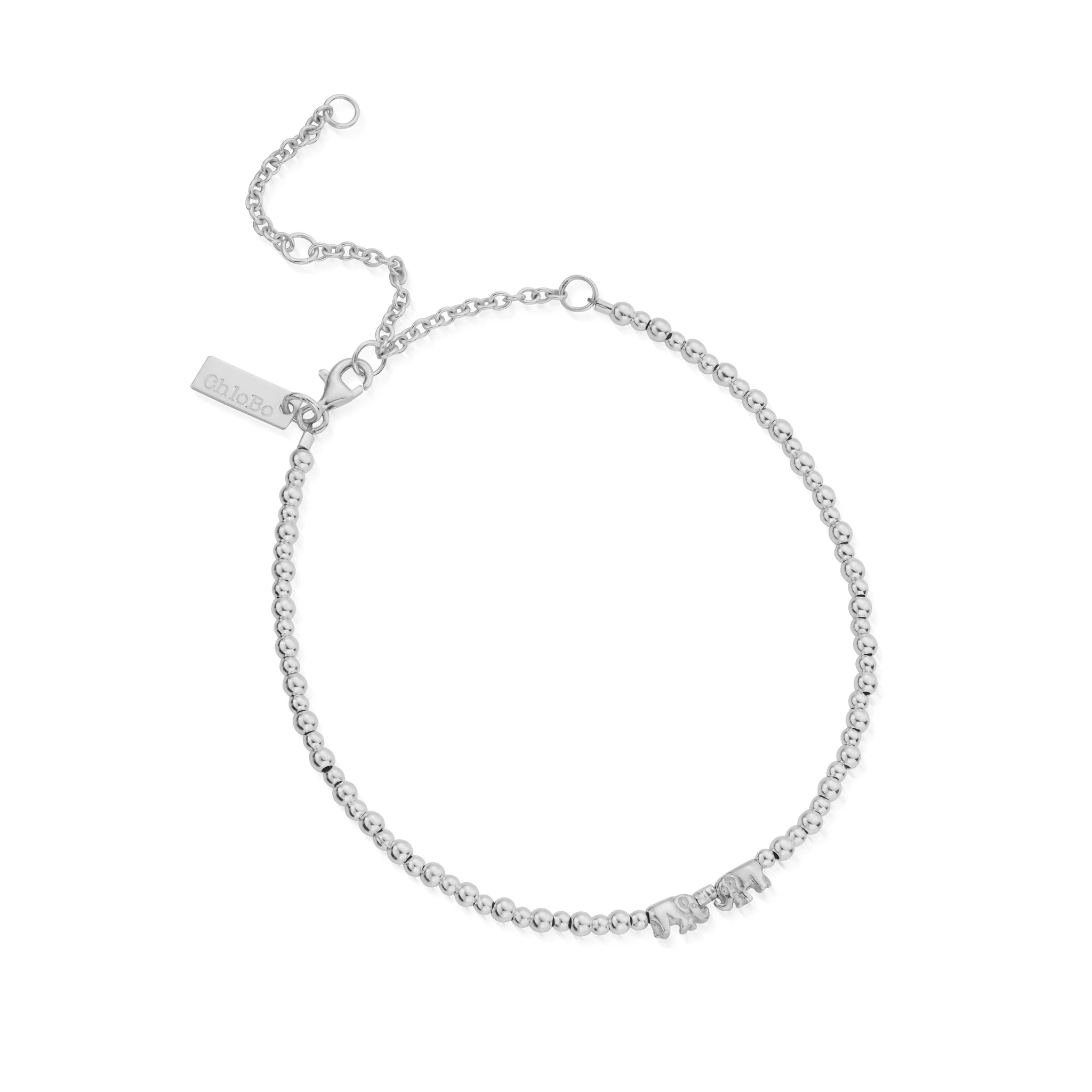ChloBo Silver Mini Cute Lucky Elephants Anklet