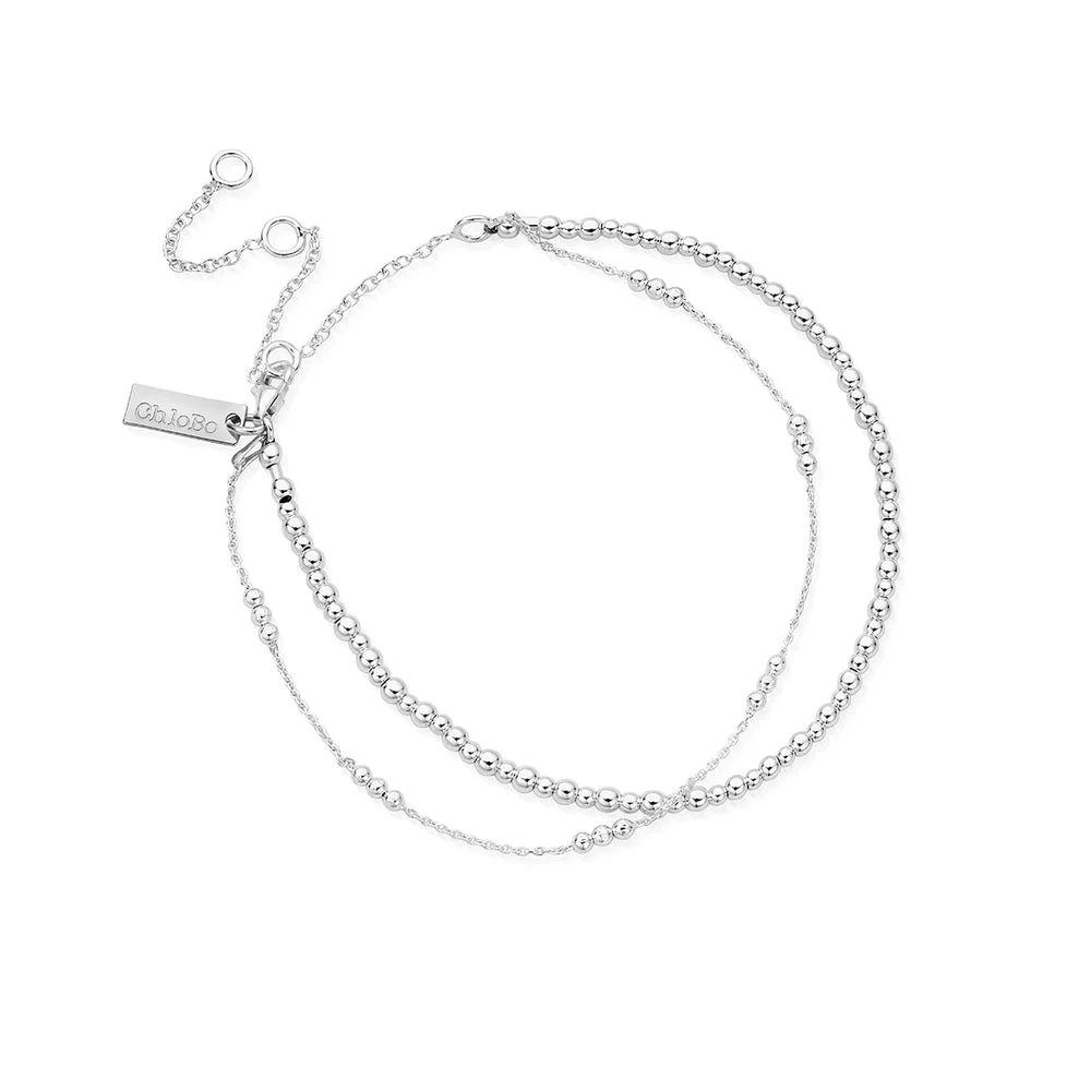 Chlobo Silver Mini Cute Triple Bobble Chain Anklet