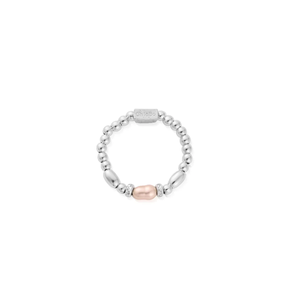 ChloBo Silver Mini Sparkle Pink Pearl Ring