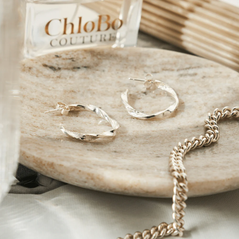 ChloBo Silver Sun Twisted Hoops - Image 2
