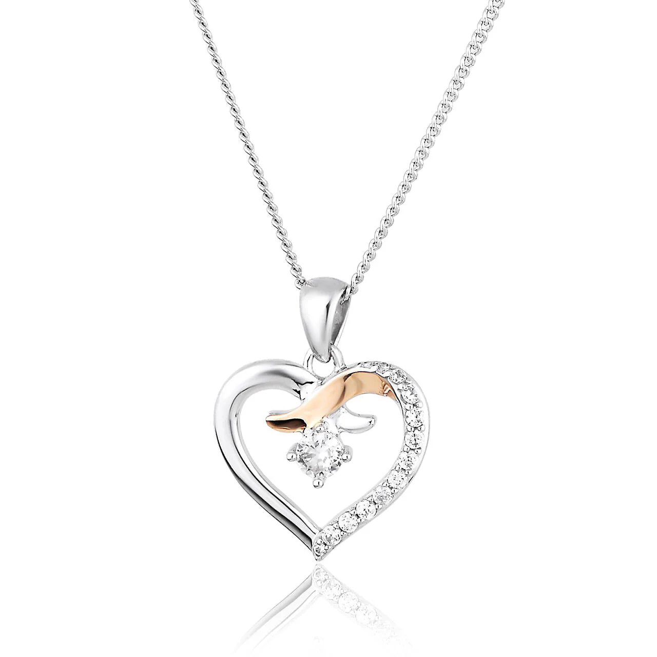 Clogau Kiss Silver Heart Pendant Necklace