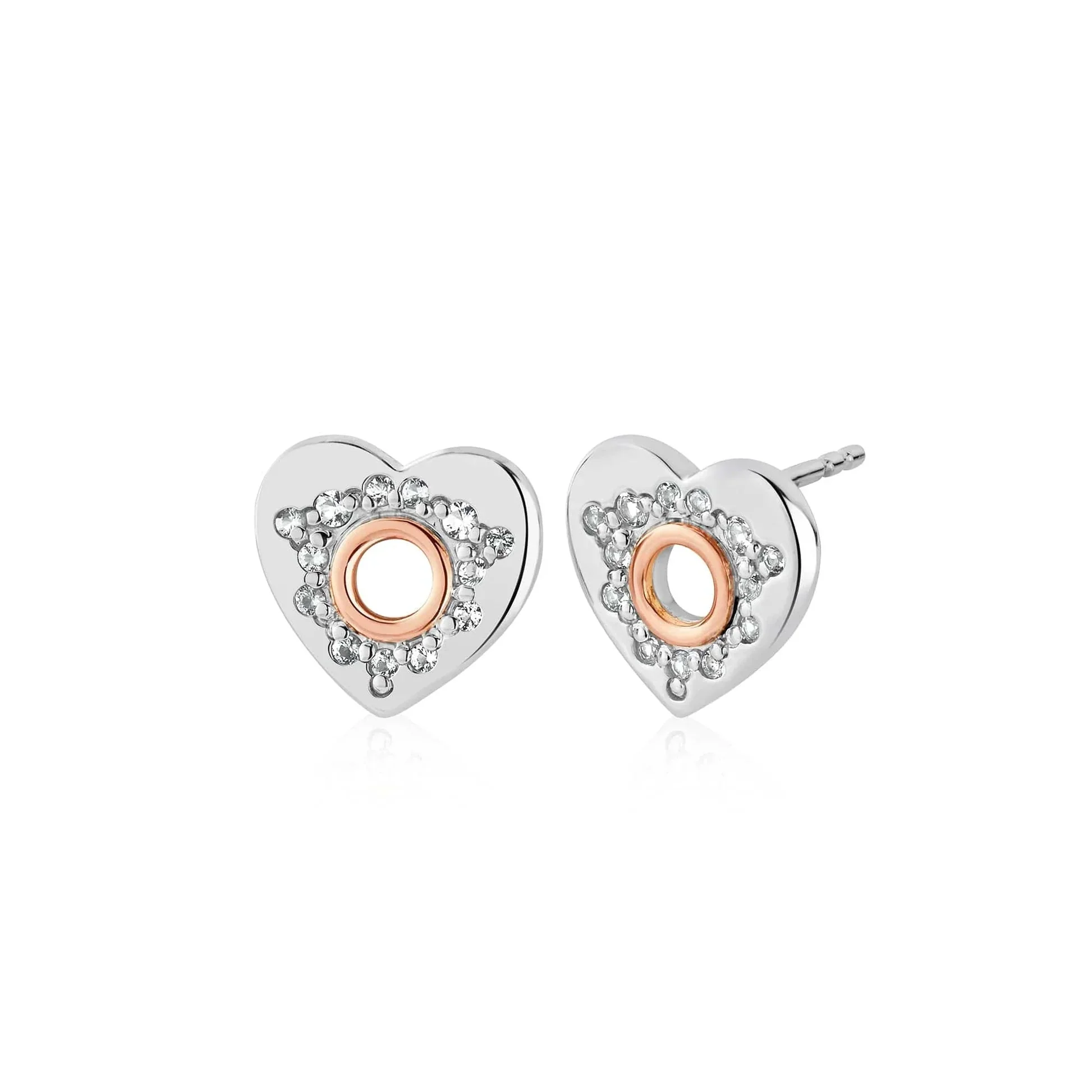 Clogau Cariad Sparkle Heart Silver Stud Earrings