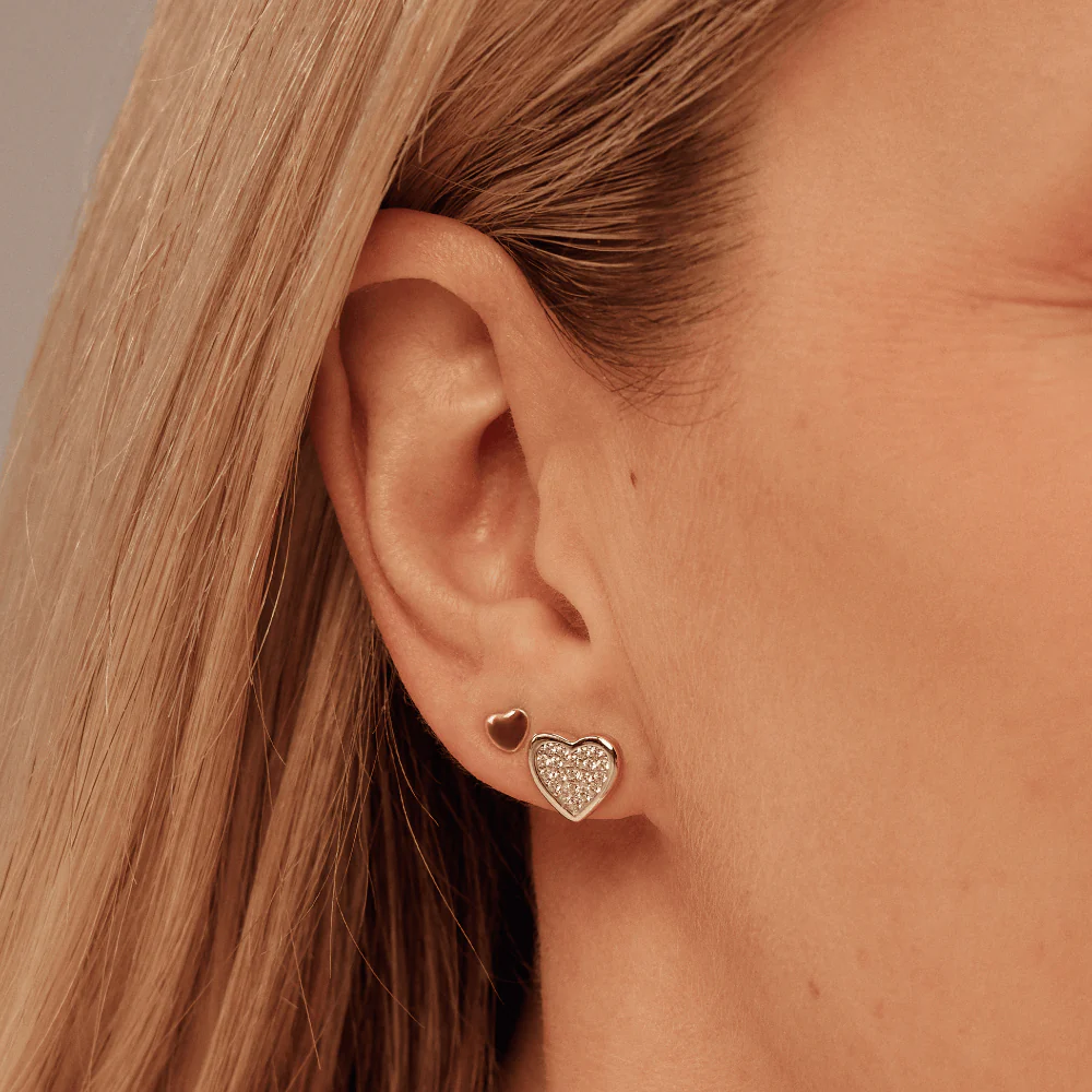 Clogau Silver & Rose Gold Forever Yours Love Heart Stud Earrings - Image 2