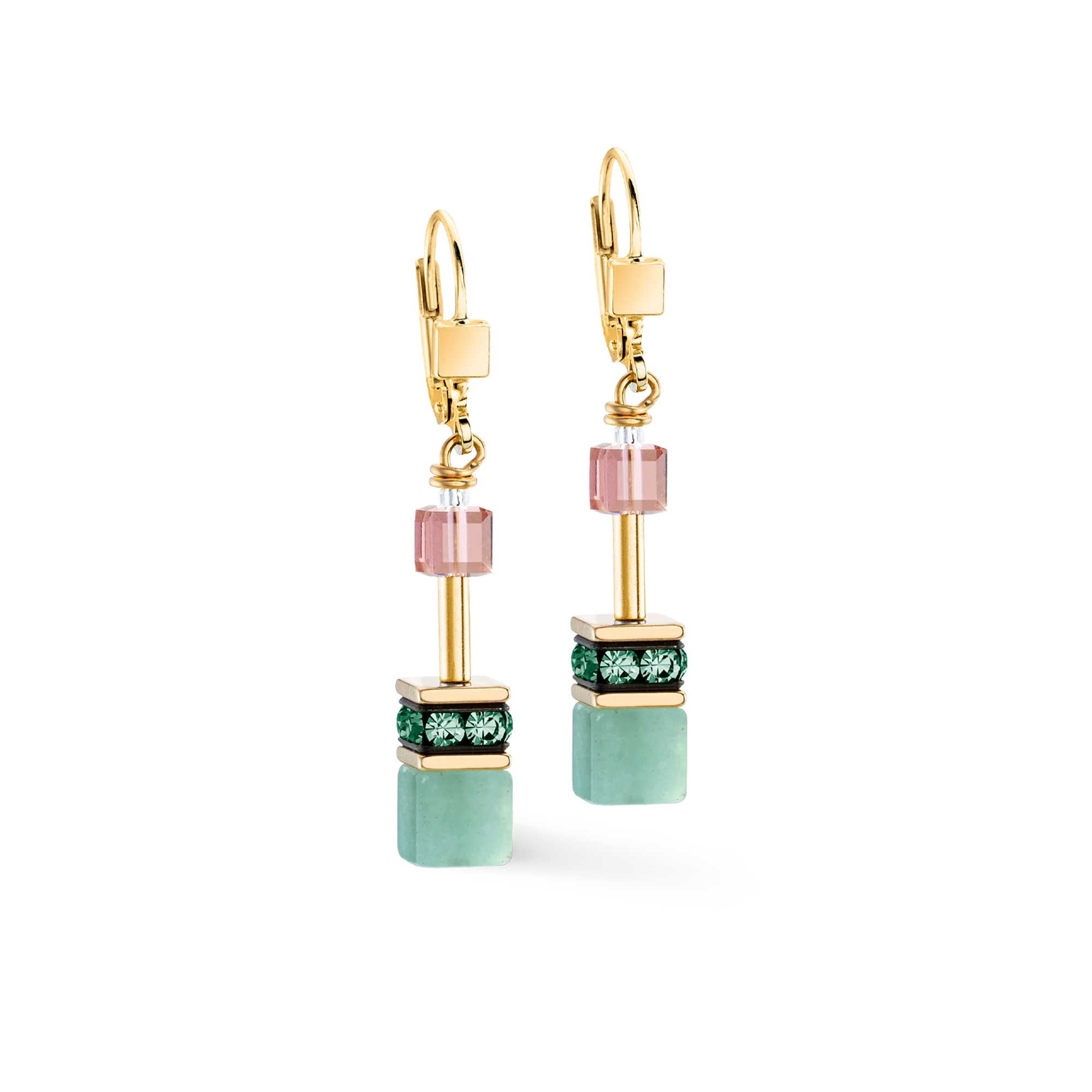 Coeur De Lion Gold GeoCUBE Green Aventurine Gold Earrings - Image 2