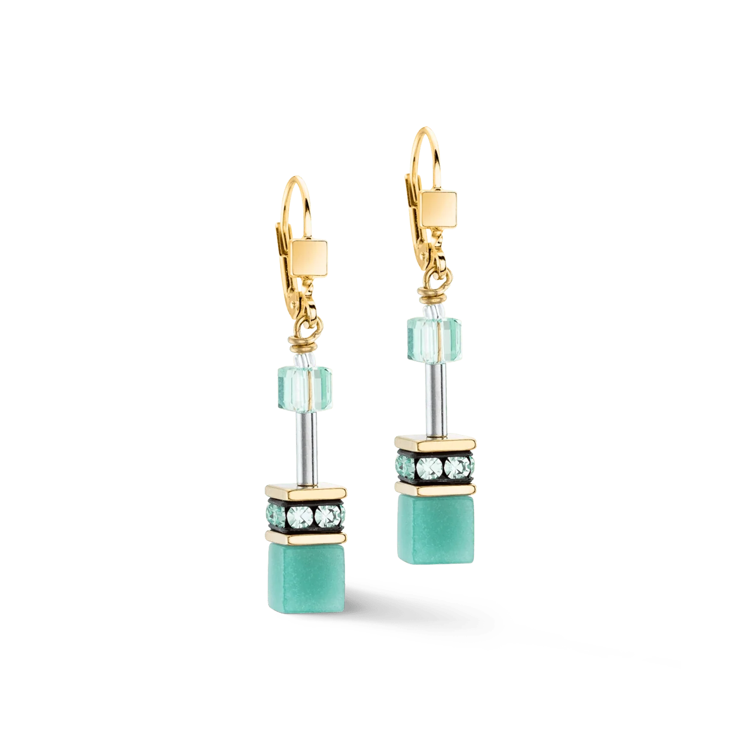 Coeur De Lion Gold GeoCube Iconic Mono Green Earrings