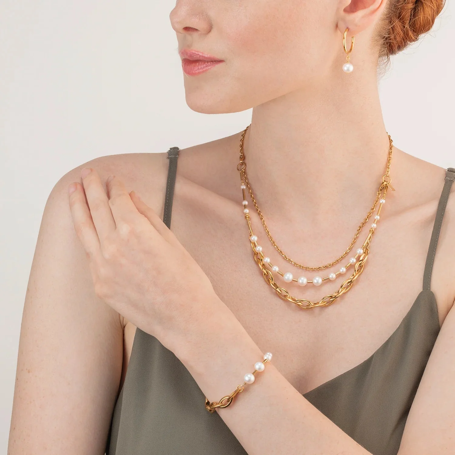 Coeur De Lion Gold Navette Freshwater Pearl Chunky Multiwear Necklace - Image 2