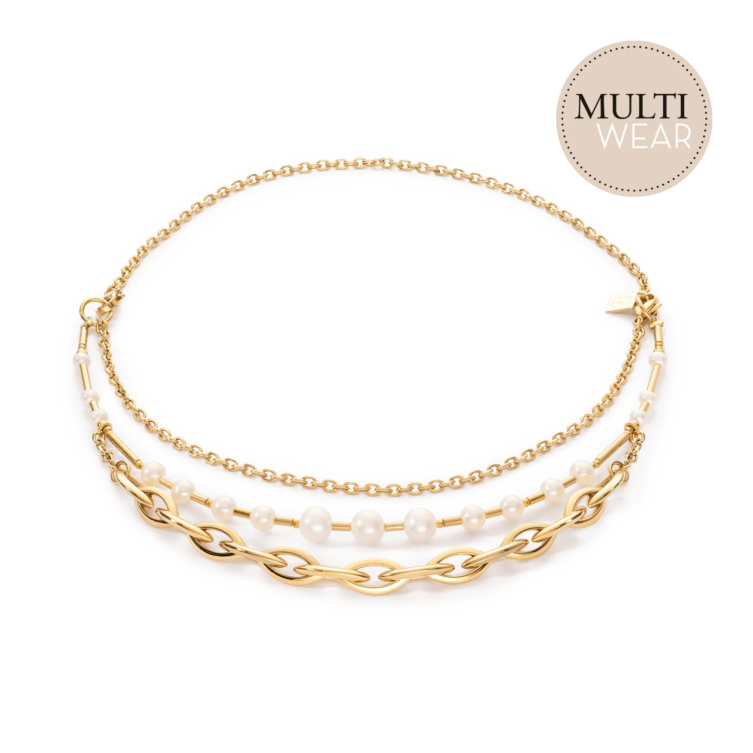 Coeur De Lion Gold Navette Freshwater Pearl Chunky Multiwear Necklace - Image 3