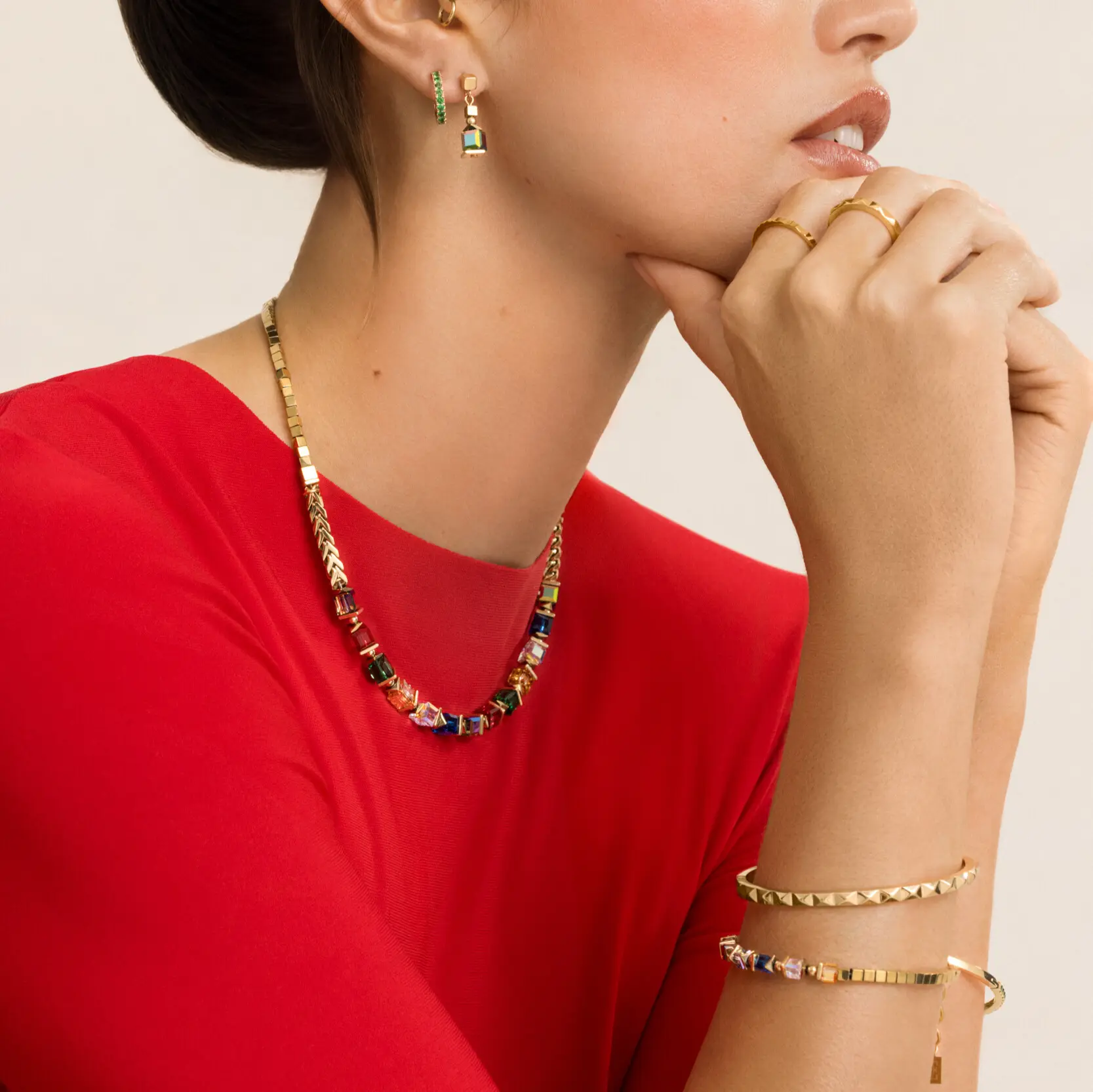 Coeur De Lion Gold Plated Sparkling Cubes Multicolour Fusion Bracelet - Image 4